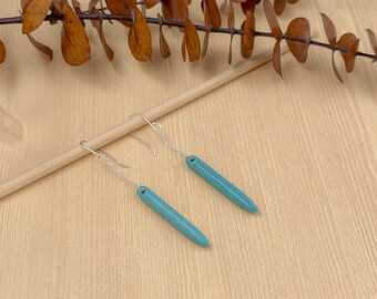 Turquoise Howlite Spike Earrings on Sterling Silver Chain Gift for Best Friend or Sister - Simple Long Pointy Earrings for Everyday Wear