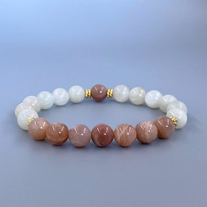 Peach and White Moonstone Beaded Bracelet Great Gift for Yoga Lovers Fertility Crystals Bracelet for Women Gemstone Stretchy Bracelets image 4