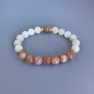 Peach and White Moonstone Beaded Bracelet Great Gift for Yoga Lovers Fertility Crystals Bracelet for Women Gemstone Stretchy Bracelets image 1