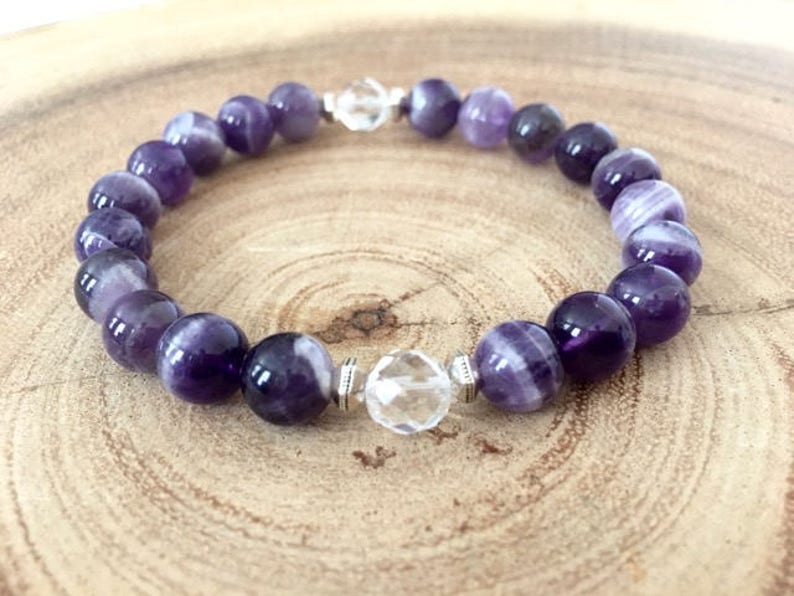 Amethyst and Silver Beaded Bracelet Gift Idea for Sister or Friend Crown Chakra Bracelet February Birthstone Bracelet for Women image 9