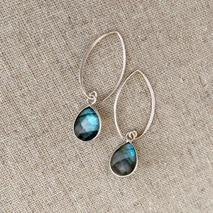 Idée cadeau simple de boucles d'oreilles pendantes en labradorite et argent sterling pour femme Boucles d'oreilles pendantes modernes en labradorite Bijoux en cristal d'intuition image 9