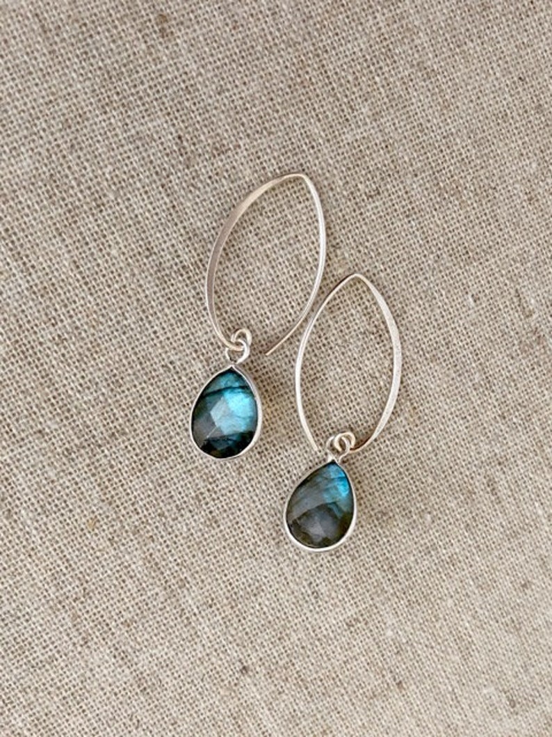 Simple Labradorite and Sterling Silver Dangle Earrings Gift Idea for Wife Modern Labradorite Drop Earrings Intuition Crystal Jewelry image 9