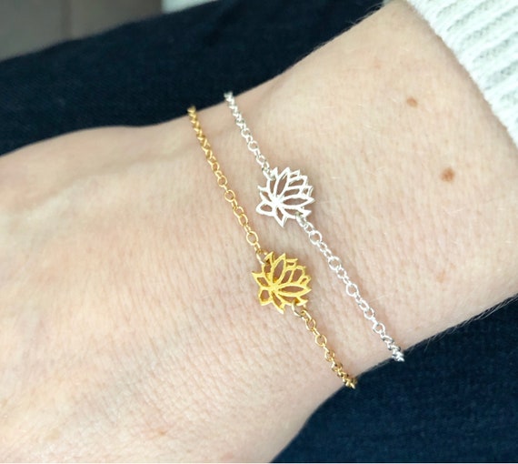 Lotus Gold Bracelet Lotus Charm Bracelet Gift Lotus Etsy
