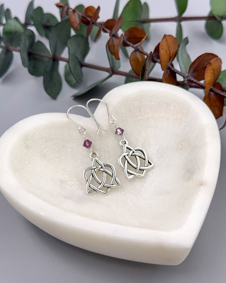 Silver Celtic Knot Charm Earrings on Sterling Silver Ear Wires Great Gift Idea for Girlfriend Scottish and Irish Sister Knot Earrings 10. Amethyst