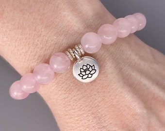 Bracelet en cristal de quartz rose, cadeau pour professeur de yoga, bijoux zen, bracelets apaisants pour femme, bijoux à énergie positive, pierre de chakra du coeur