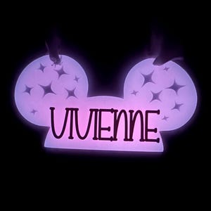 Custom Glow in the Dark Mouse Ears Stroller Tag, Family Name Sign