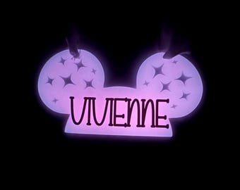 Custom Glow in the Dark Mouse Ears Stroller Tag, Family Name Sign