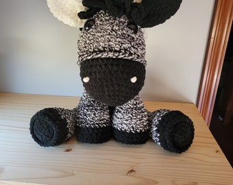 Amigurumi Zebra Handmade Crocheted Stuffed 17 Inch Black & White