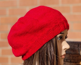 Ladies handmade knitted beret hat tam one size