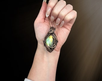 Positive Energy Enhancer: Labradorite Wire Wrapped Healing Crystal Necklace, pendant for removing negative energy and evil eye