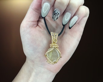 Manifesting: Rutilated Quartz Handmade Healing Crystal Pendant, healing stone necklace with Gold & Silver Rutilite in Quartz
