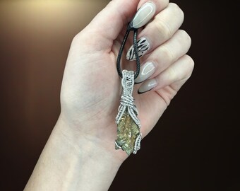 Marcasite Healing Pendant: wire wrapped necklace boosts transformation, awareness, intuition