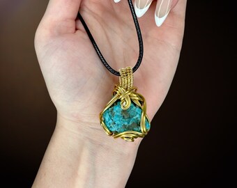 As Above So Below: Turquoise Power Promoting Pendant, Healing Crystal for the Throat Chakra, Handmade Healing Stone Pendant