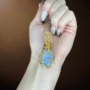 Angelic Love: Angelite Healing Crystal Wire Wrapped Necklace, pendant that attracts your angels