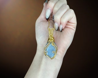Angelic Love: Angelite Healing Crystal Wire Wrapped Necklace, pendant that attracts your angels