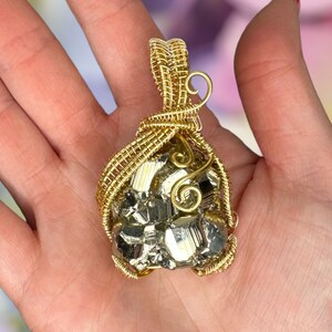 Prosperous: Pyrite &quot;Fools Gold&quot; Wire Wrapped Healing Crystal Necklace, brings luck, grounding, protection