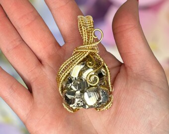 Prosperous: Pyrite "Fools Gold" Wire Wrapped Healing Crystal Necklace, brings luck, grounding, protection