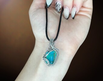 Promise of Power: Genuine Turquoise Power Promoting Pendant, Healing Crystal for the Throat Chakra, Handmade Healing Stone Pendant