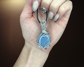 Angelic Love: Angelite Healing Crystal Wire Wrapped Necklace, pendant that attracts your angels
