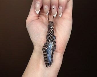 Blue Kyanite Blade Wire Wrapped Healing Crystal Pendant, transforms negative thoughts and words into positive and calming ones