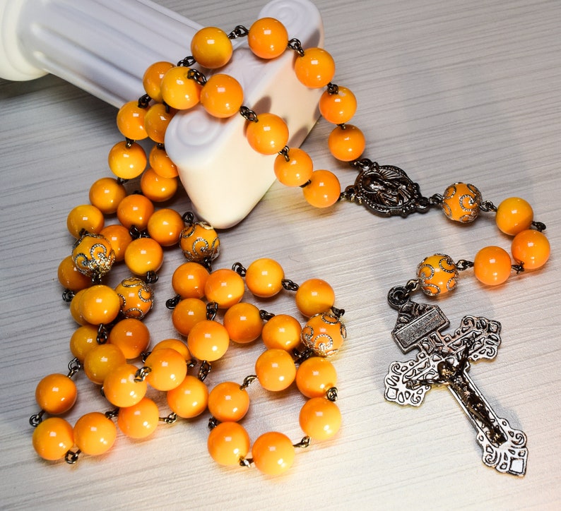 Sunshine Yellow Handmade Glass Catholic Rosary ITALY Stamped image 0
