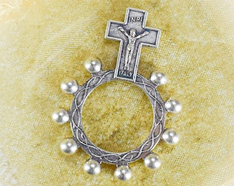 Rosário de uma década: metal prateado, crucifixo estampado da Itália