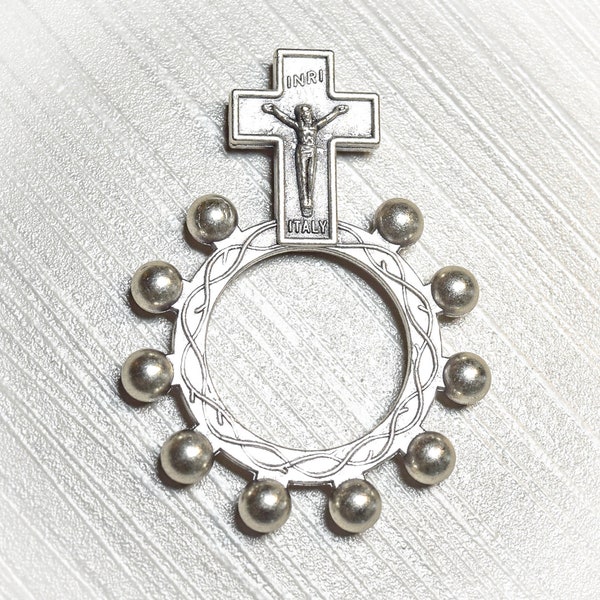 One Decade Finger Rosary Ring Finger Rosary Stamped ITALY Crucifix Our Father Station and Hail Mary Raised Knobs Perfect for On The Go