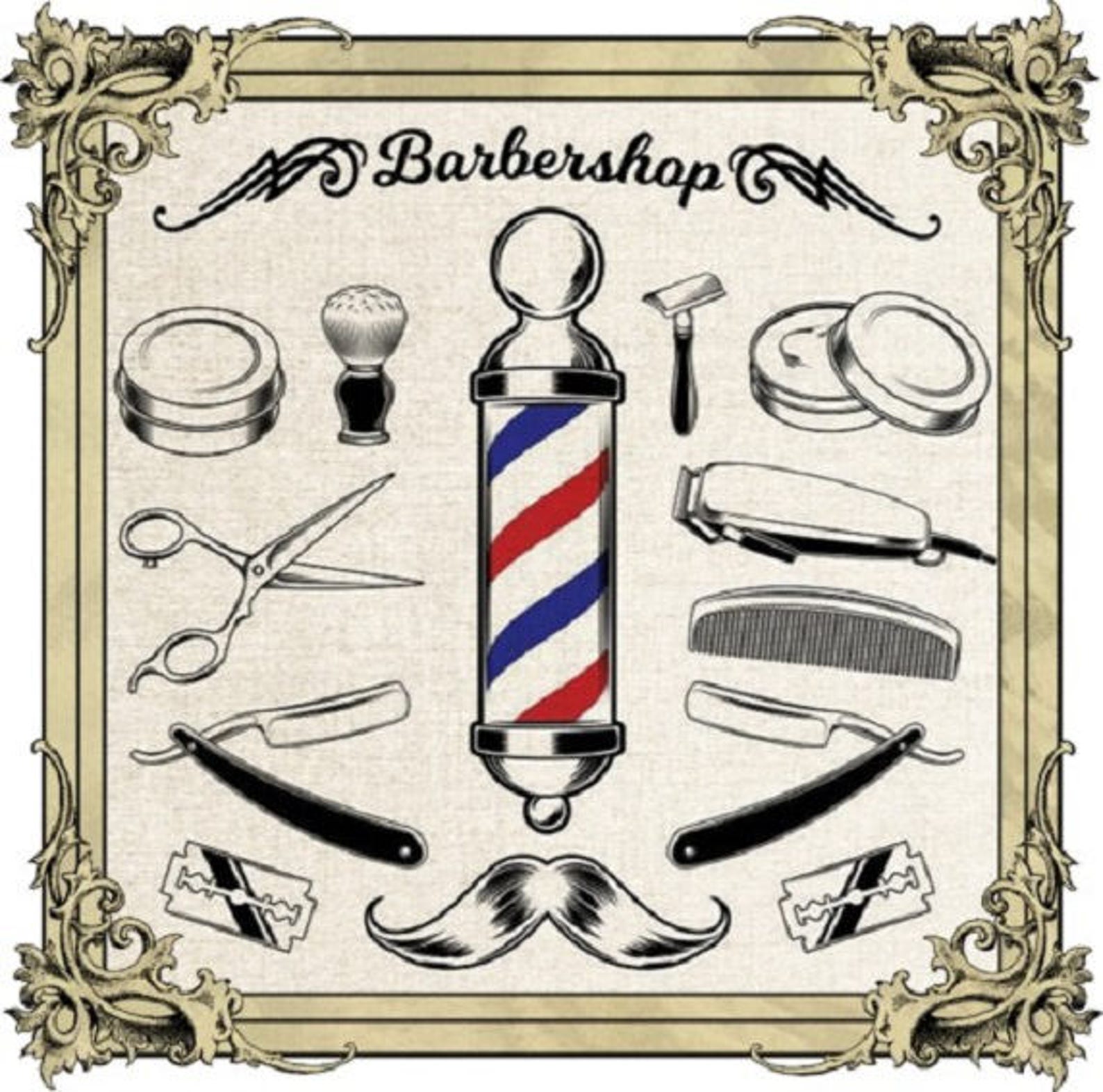 Vintage Barber shop printAll the tools a Barber usesBarber Etsy
