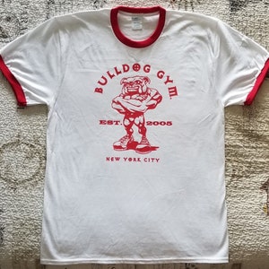 Bulldog Gym New York City Vintage Logo Muscle Old School Bodybuilding Workout Exercise White / Red Ringer T-shirt Brand New Size M L XL