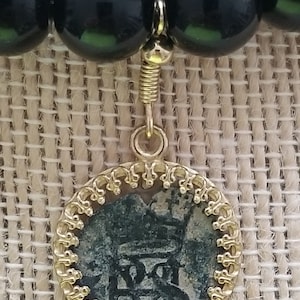 Authentic Genuine Ancient Spanish Colonial Pirate Shipwreck 1/2 Maravedis Bronze Coin Pendant Jasper Necklace