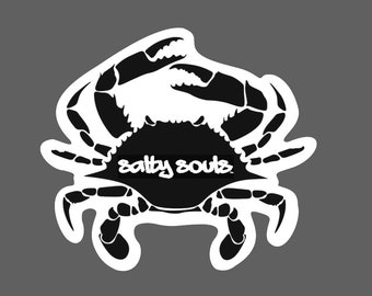 Salty Souls Crab Logo Die Cut Sticker Decal Salt Fishing Surfing Sand Beach Sun Surf Life