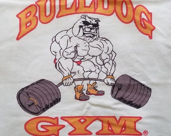 Bulldog Gym Venice California Muscle Bodybuilding Workout Exercise White / Vintage Gold T-shirt Brand New Size S M L XL
