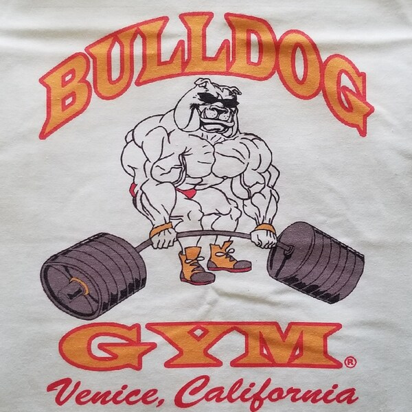 Bulldog Gym Venice California Muscle Bodybuilding Workout Exercise White / Vintage Gold T-shirt Brand New Size S M L XL