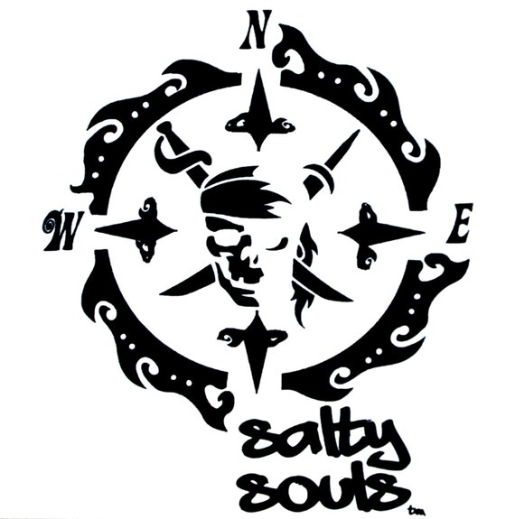 Salty Souls Pirate Skull & Compass Logo Sticker Decal Beach Fishing Salt  Life 