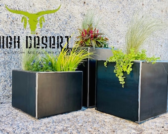 Raw Steel Large Planter Box - Minimalist - Outdoor - Modern Metal Planter - Large Planter with Drainage - Patio/Deck Decor - Garden Boxes