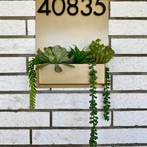Succulent Address Sign House Numbers Modern Minimalist Planter Boho Succulent Wall Hanger Turquoise Copper Gold Brass image 3