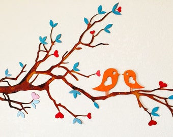 Metal Wall Art - Birds - Branch Wall Art - LOVE BIRDS