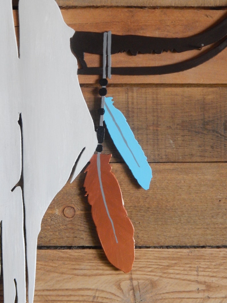 Western Metal Wall Art Boho Decor Hand Painted Cow Skull Etsy