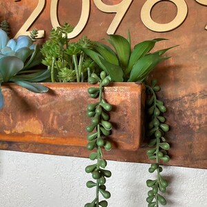 Succulent Address Sign House Numbers Modern Minimalist Planter Boho Succulent Wall Hanger Turquoise Copper Gold Brass image 4