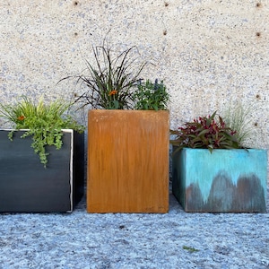 Turquoise Outdoor Planter Modern Metal Planter Large with Drainage Patio/Deck Decor Garden Box Set Outdoor Living Copper Patina image 10