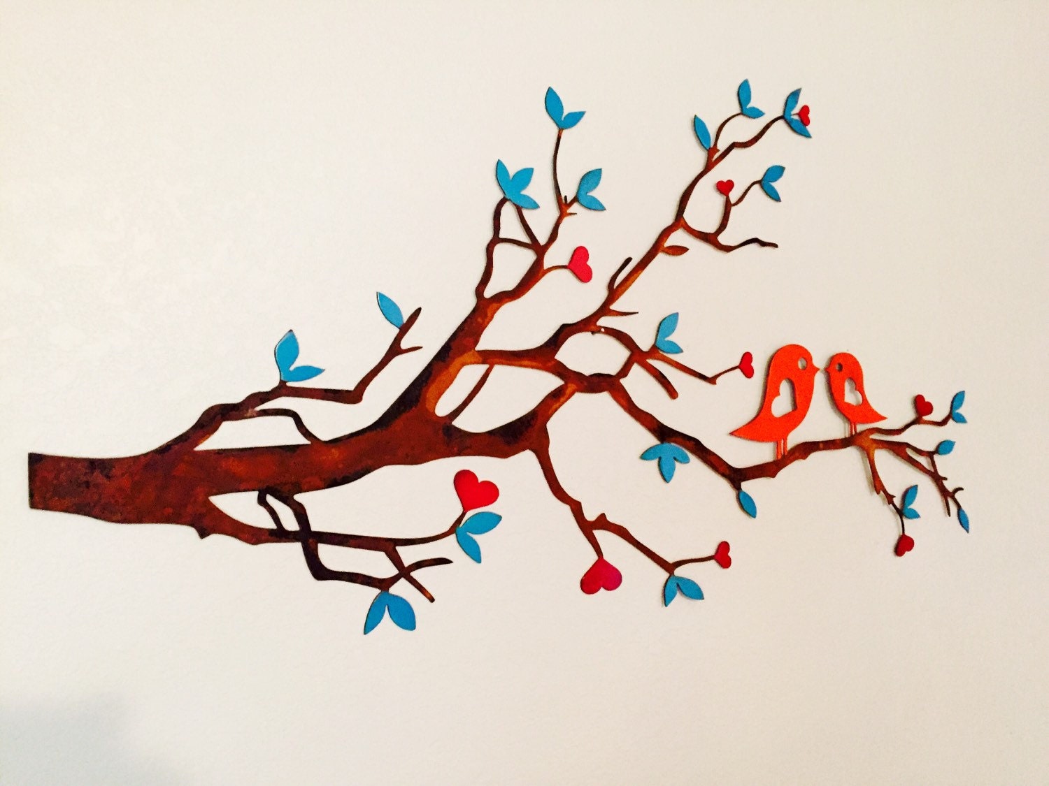 Metal Wall Art Birds Branch Wall Art LOVE BIRDS Etsy