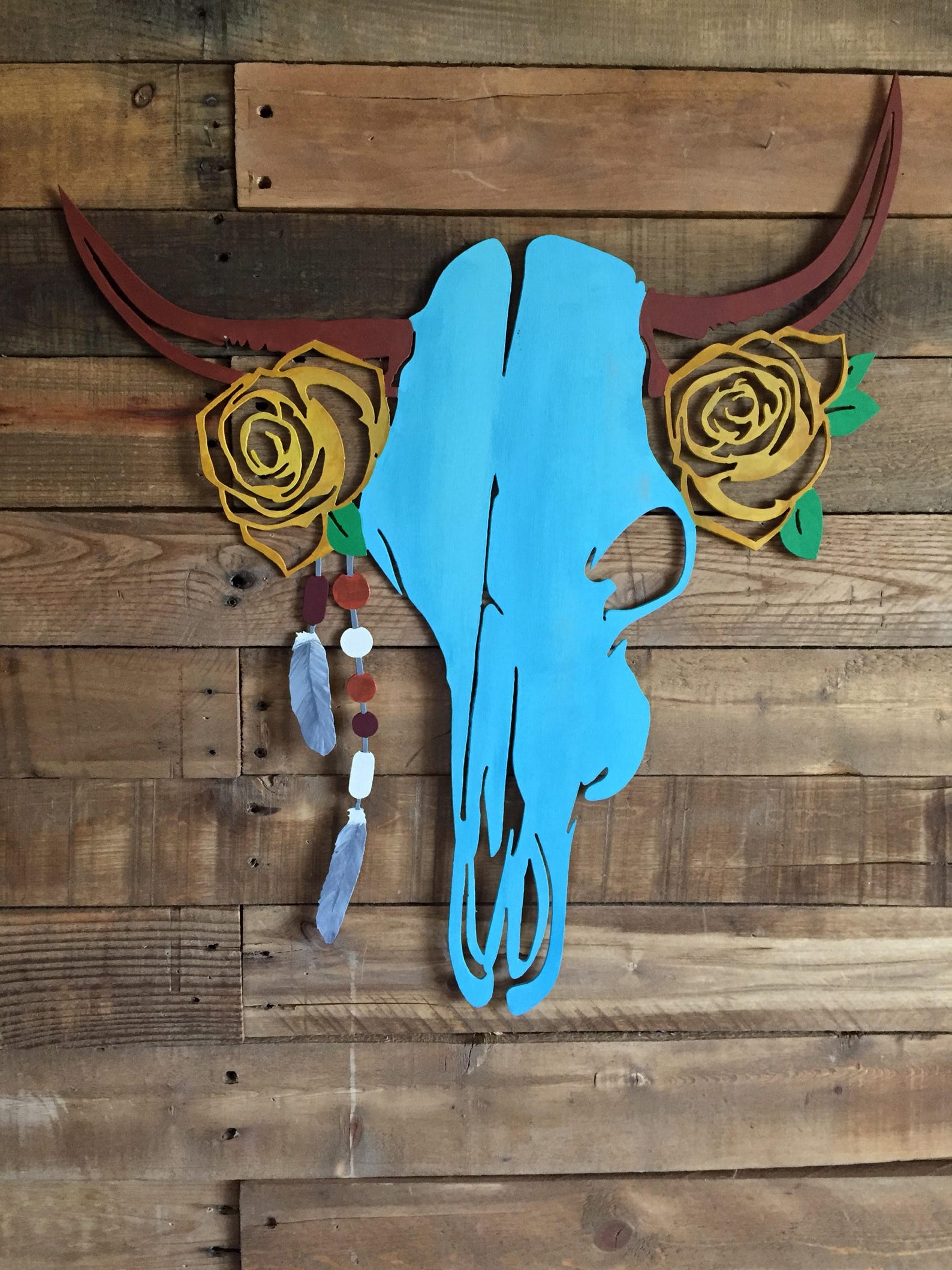 Western Metal Wall Art Boho Decor Hand Painted Cow Skull Etsy