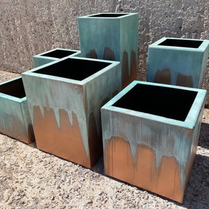 Turquoise Outdoor Planter Modern Metal Planter Large with Drainage Patio/Deck Decor Garden Box Set Outdoor Living Copper Patina image 6
