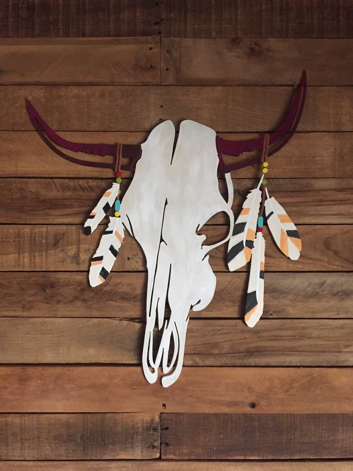 Western Metal Wall Art Decor Hand Painted Cow Skull Etsy