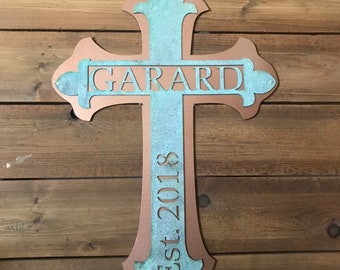 Double Layer Cross - Family Name Sign - Wedding Gift - House Sign