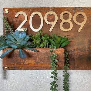 Succulent Address Sign House Numbers Modern Minimalist Planter Boho Succulent Wall Hanger Turquoise Copper Gold Brass image 5