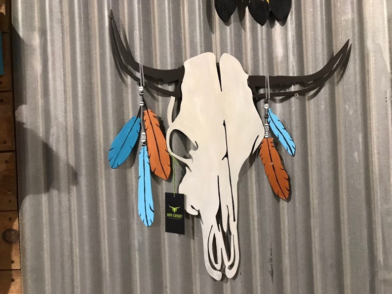 Western Metal Wall Art Boho Decor Hand Painted Cow Skull Etsy