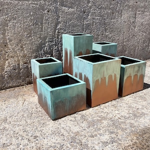 Turquoise Outdoor Planter Modern Metal Planter Large with Drainage Patio/Deck Decor Garden Box Set Outdoor Living Copper Patina image 7