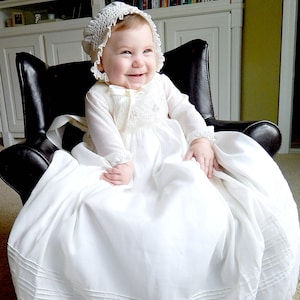 Baby Girl Christening Gown Long Sleeves,  Baptism Gown Handcrafted Heirloom Gown Hand Made  Personalized Long Sleeves