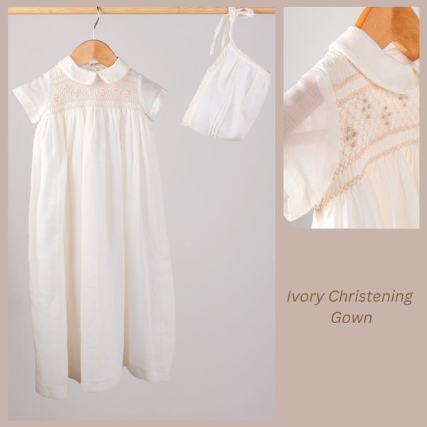 Christening Gown Boy ,  Baptism Gown, Baby Boy  Baptism Outfit, Dedication Gown,  Ivory,  Long Christening Gown,  Free Personalization